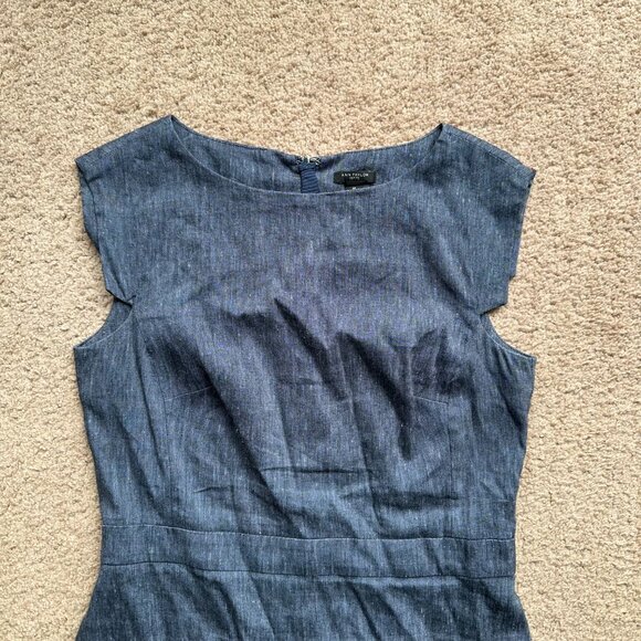 Ann Taylor Dress Womens 4 Petite Linen Blend Back Zip Blue Sleeveless - Picture 6 of 11